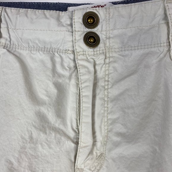 Levis 14 Pants Capris Roll Up Leg 100% Cotton Poplin Cream Ivory Flap Pockets - Picture 3 of 10